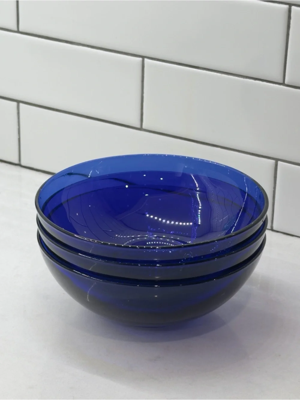 Set of 3 Cobalt Blue Glass Bowls